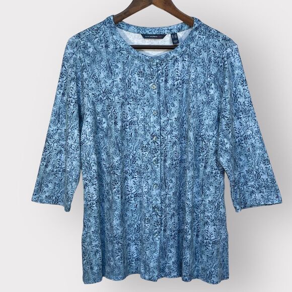 Isaac Mizrahi Live! Allover Floral Print Button Front Top Women PL Blue aA06 - Picture 1 of 15